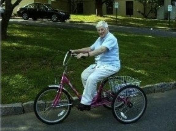 Jean on her tricycle!