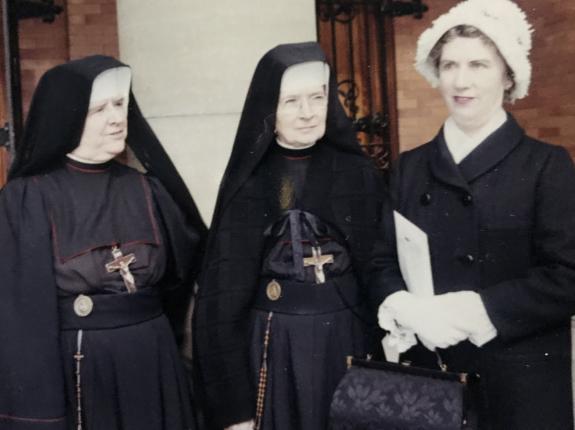 The three sisters: Sr. Mary Basil (on the left), Mother Mary Dolores in center with their sister on the right