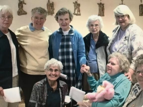 Sisters visiting at Cabrini Nursing Home: standing from left to right - Kristin, Lauren, M. Virginia, Noreen, Doretta  Seated: Gertrude, Catherine Yakovleff and Pat Smith