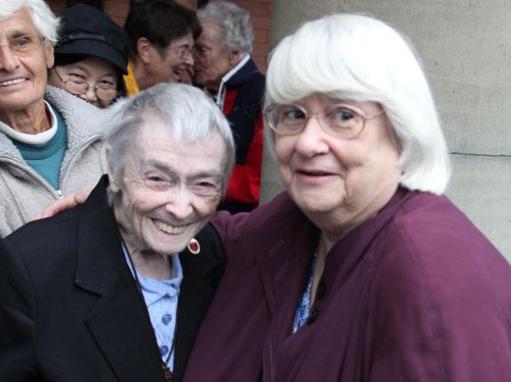 Here's Carmella with Doretta outside the Chapel of the Divine Compassion