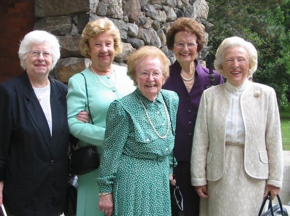 Sr. Catherine (center) at her Good Counsel College Reunion with Louise Cutler, a former RDC President (in purple)!