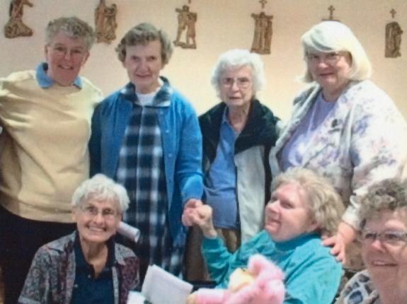 Sr. Catherine (bottom row in center) with Srs. Lauren, Virginia Brady Noreen Horan and Doretta standing and Srs. Gertrude (seated, left) and Pat Smith (seated, right) 