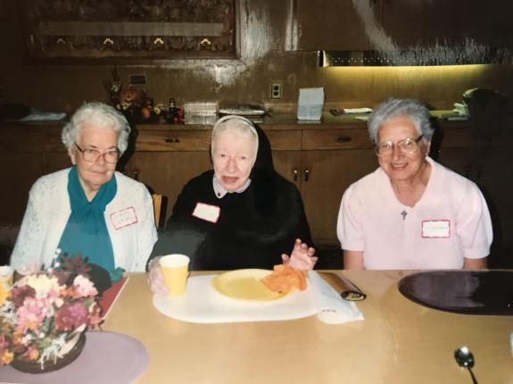 Sr. M Gonzaga is in the center; Sr. M Helena is to her left and Sr. M Alphonsus is to her right.