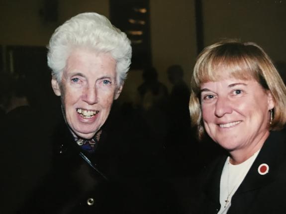 Loretta, former Principal of Preston High School, with Carol Wagner, a PHS graduate during Loretta's tenure, at a celebration at Dover Plains, NY