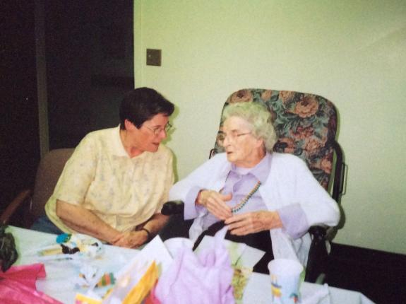 Sr. Patsy on the left visits with Sr. Martina